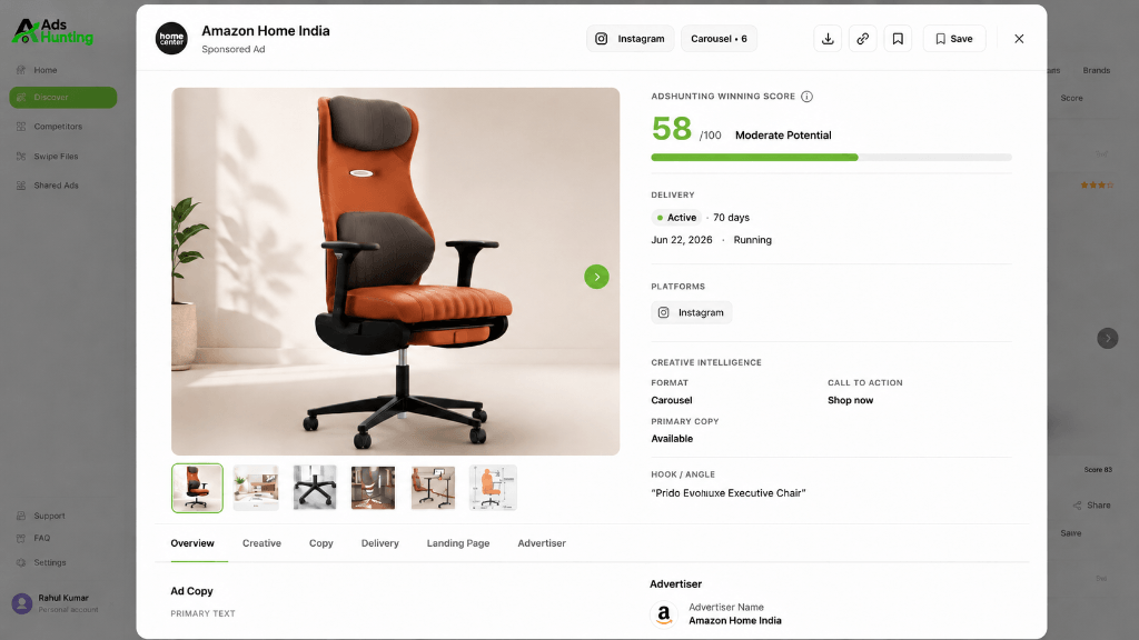 AdsHunting Review interface